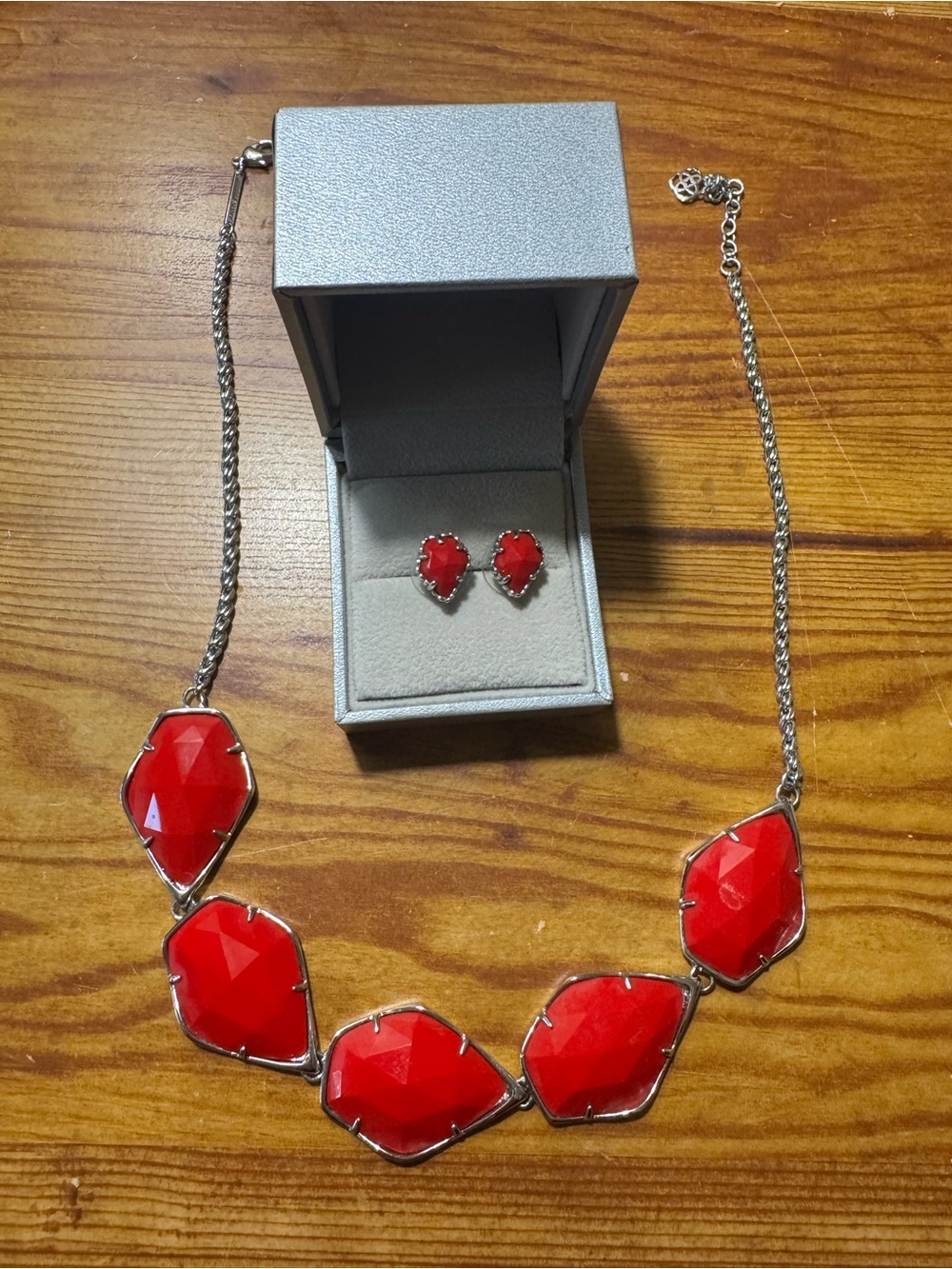 Kendra Scott Red Faceted Statement Necklace and Stud Earrings Set